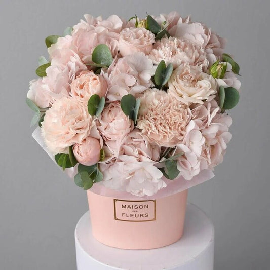 Strawberry Millefairies Hydrangea and Roses in a Box